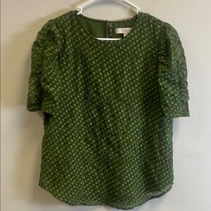LOFT Olive Polka Dot Blouse